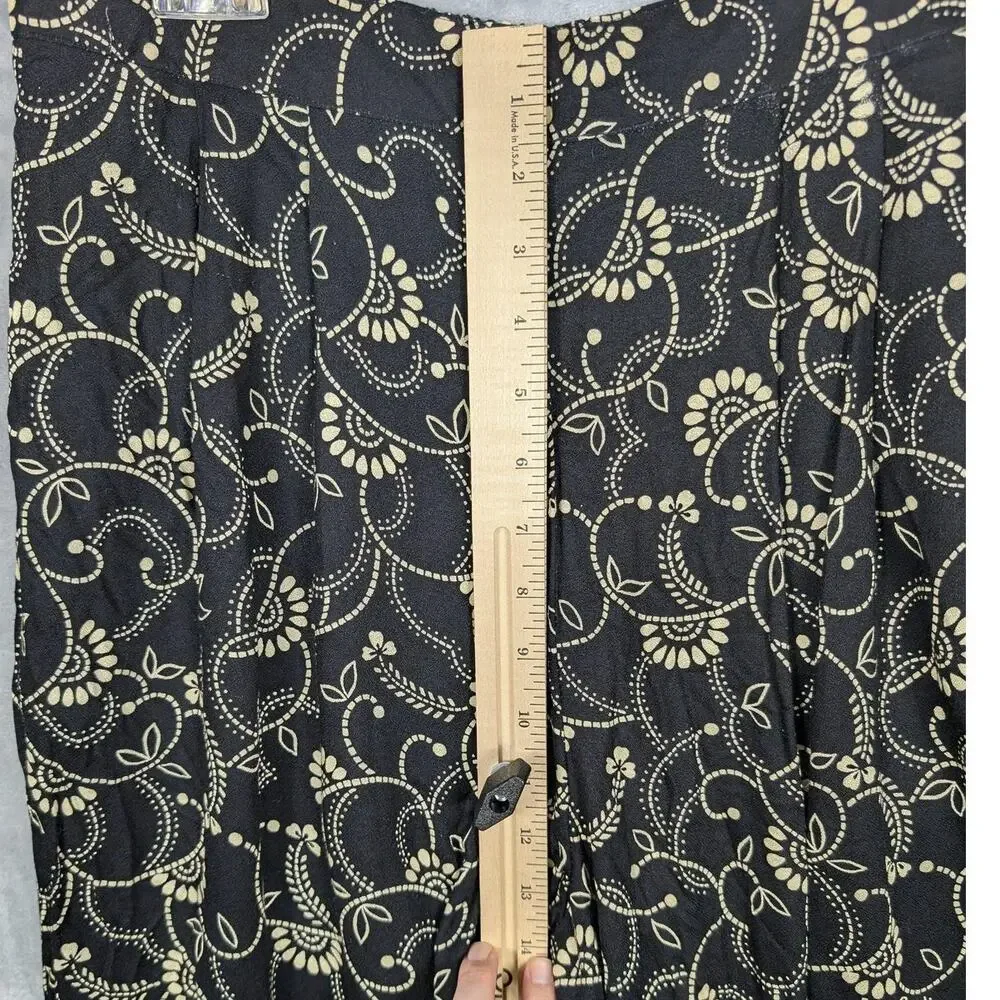 Vintage Pants Womens 14 Black Floral Print Pleated Made USA Toni Garment Boho